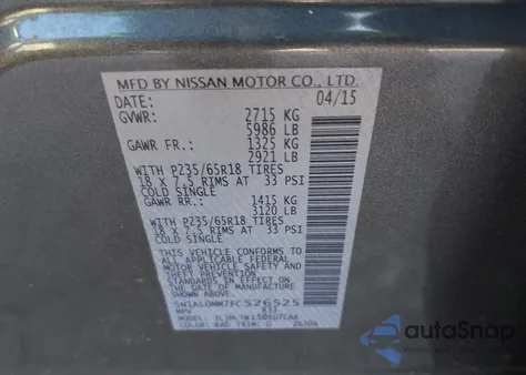 2015 Infiniti Qx60 z USA, uszkodzony, nr VIN 5N1AL0MM7FC526525